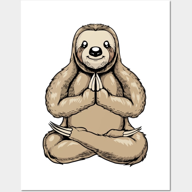 Cartoon sloth meditates with yoga Wall Art by Modern Medieval Design